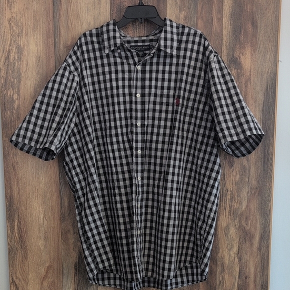 US Polo Ralph Lauren Checkered Black/Gray Big&Tall Button Down Shirt 2XLT -806F - Picture 2 of 6